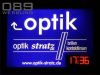 LED Leuchtkasten fr OPTIK STRATZ in Mchen. 
Integrierte Funkuhr und Temperaturanzeige.