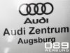 Audi Zentrum Augsburg, Beschriftung im Folienplot, Aluminiumplatte hochglanzpoliert, von 089Werbung München.