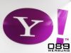 Yahoo M�nchen, Logo aus Vollacryl, lila durgef�rbt, Konturgeschnitten, ohne sichbare Befestigung, von 089Werbung M�nchen.